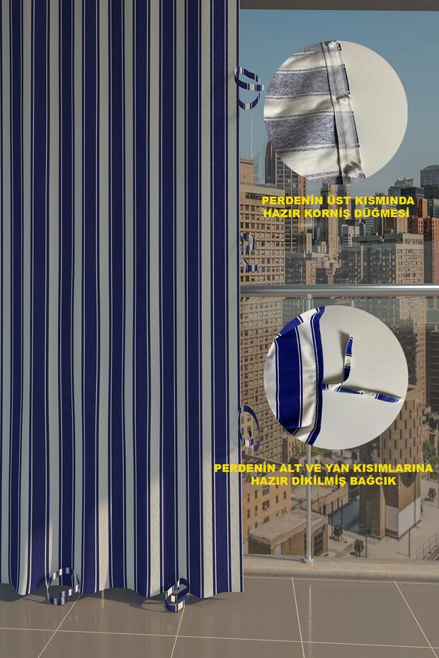 Balkon Perdesi 1.sınıf Kalın Kumaş Mavi-beyaz - 2