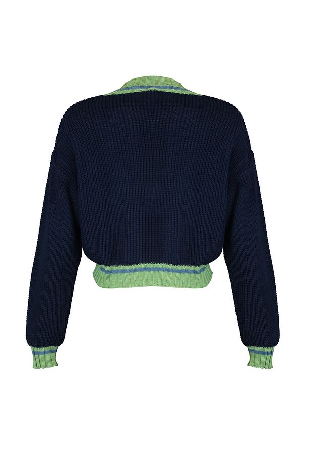 Lacivert Crop Kolej Temalı Triko Kazak TWOAW22KZ1492 - 6
