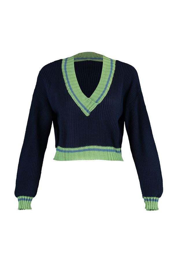 Lacivert Crop Kolej Temalı Triko Kazak TWOAW22KZ1492 - 7