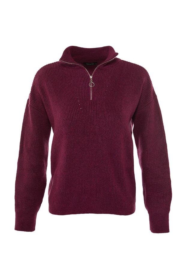Hellvioletter Strickpullover mit weicher Struktur und Reißverschluss TWOAW20XS0009 - 16