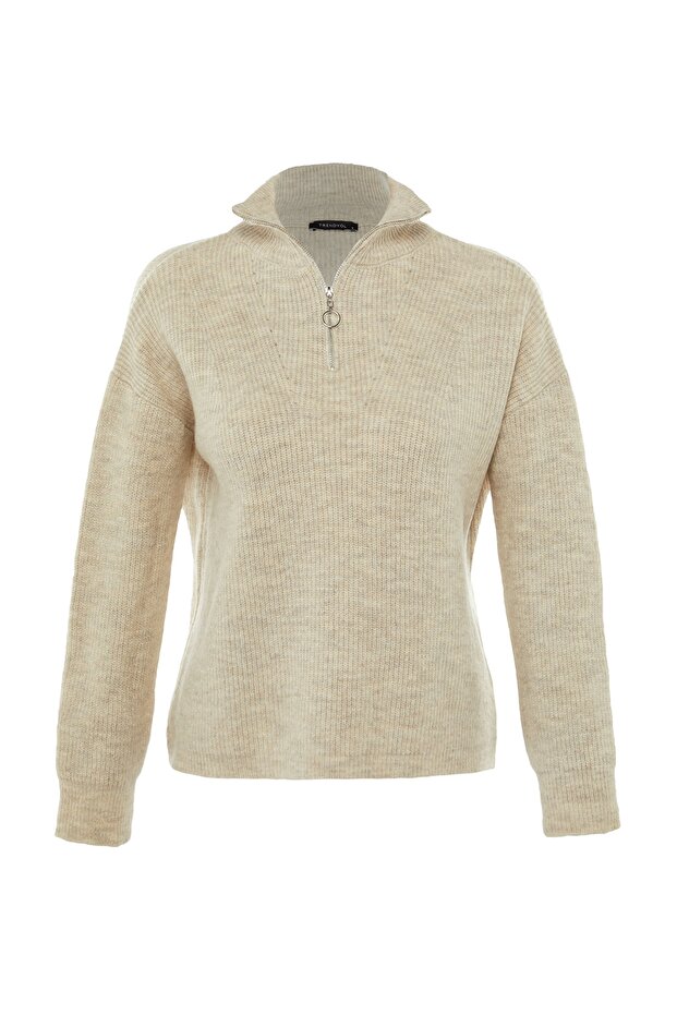 Weich strukturierter Paar-Strickpullover mit Reißverschluss in Steinoptik – TWOAW20XS0009 - 12