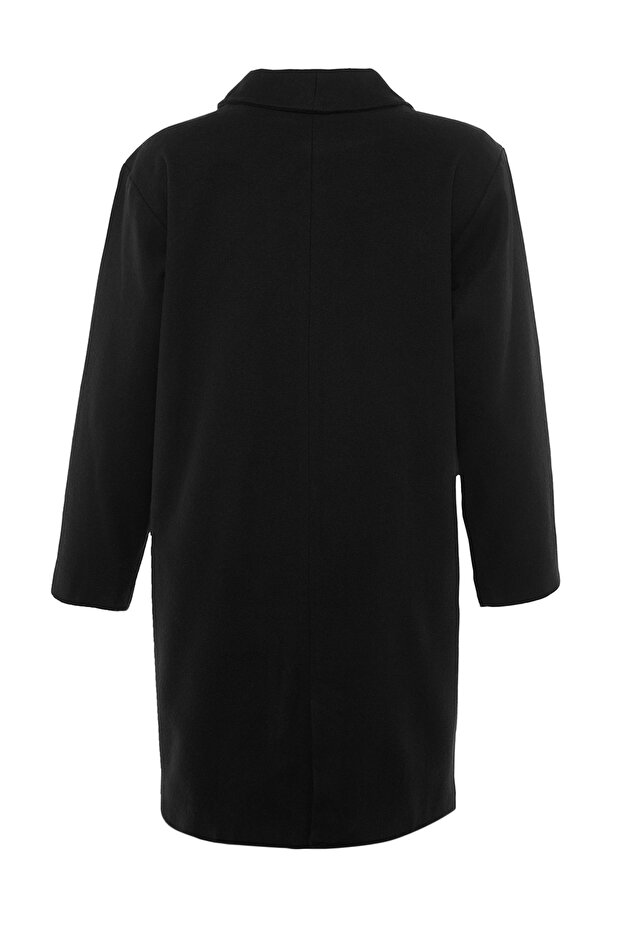 Schwarzer, weit geschnittener, übergroßer Mantel mit Knopfleiste vorne im klassischen Stempel-Stil TWOAW22KB0100 - 8