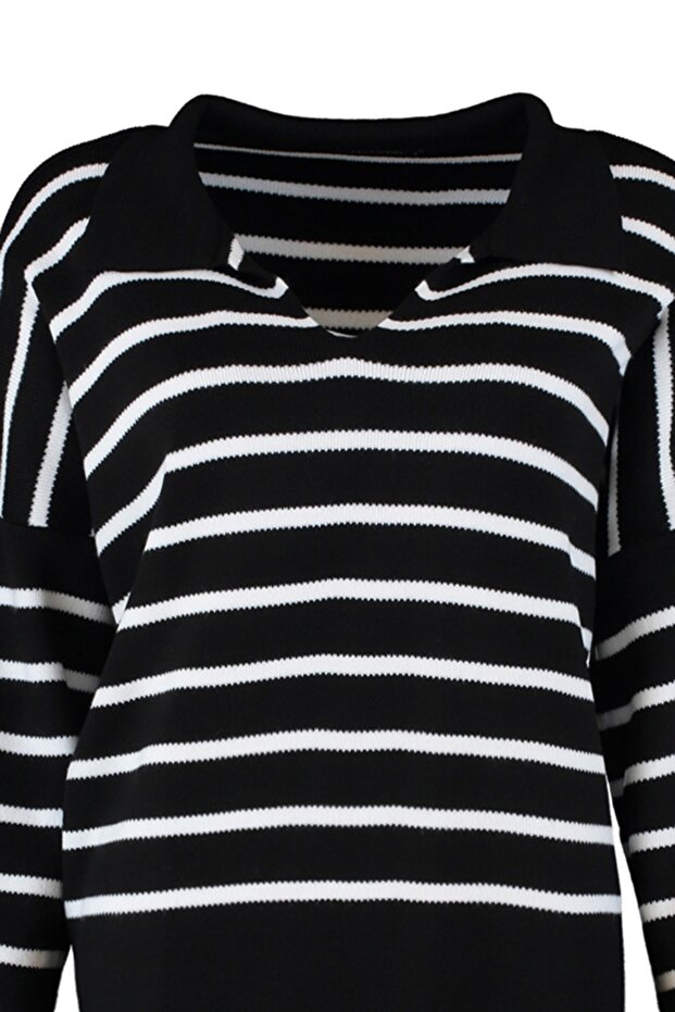 Schwarzer Oversize-Strickpullover mit Polokragen - 7