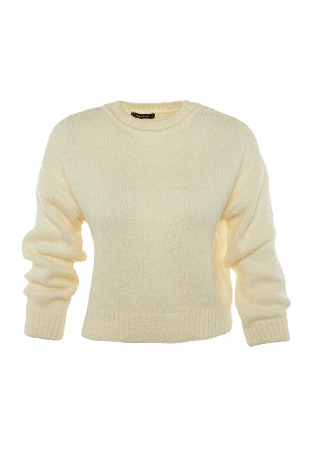Ekru Geniş Kalıp Yumuşak Dokulu Basic Triko Kazak TWOAW23KZ00185 - 12