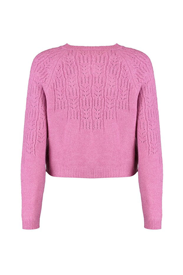 Pembe Yumuşak Dokulu Ajurlu/Delikli Triko Hırka TWOAW21HI0020 - 6