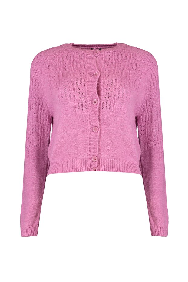 Pembe Yumuşak Dokulu Ajurlu/Delikli Triko Hırka TWOAW21HI0020 - 7