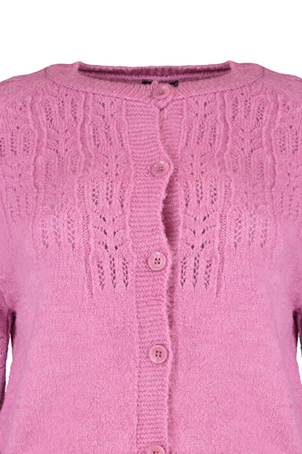 Pembe Yumuşak Dokulu Ajurlu/Delikli Triko Hırka TWOAW21HI0020 - 8
