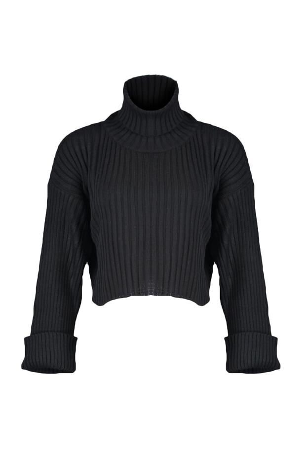 Schwarzer kurzer Basic-Strickpullover TWOAW22KZ0223 - 6