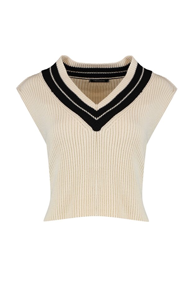 Taş Crop V Yaka Triko Süveter TWOAW21BZ0135 - 6