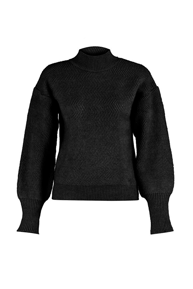 Schwarzer weich strukturierter Basic-Strickpullover TWOAW21KZ0204 - 6