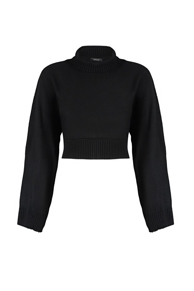 Siyah Süper Crop Basic Triko Kazak TWOAW21KZ0163 - 6