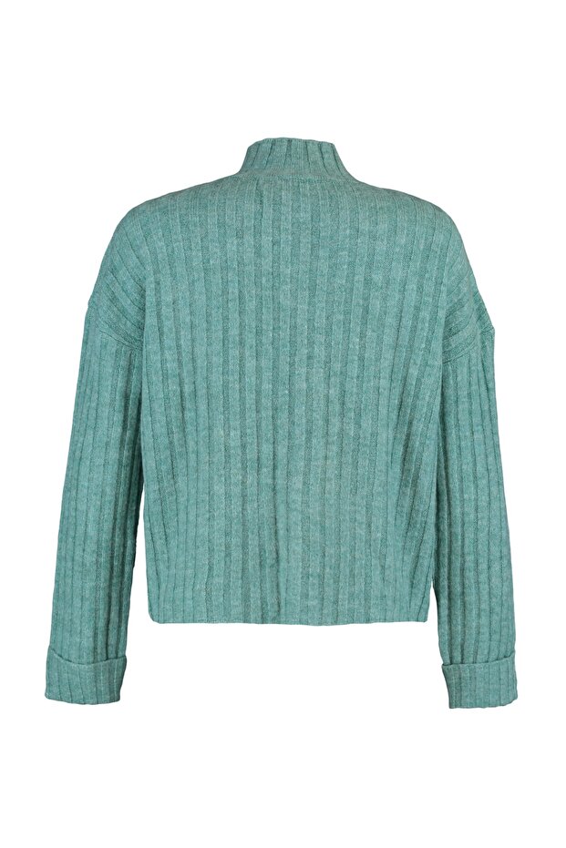 Weit geschnittener, weicher Strickpullover Mint – Stehkragen - 6