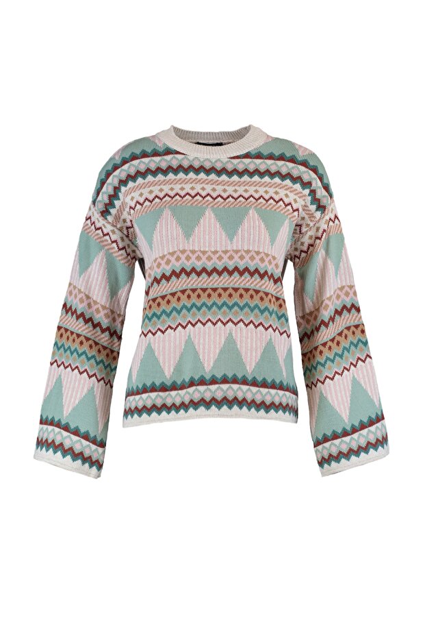 Трикотажен пуловер с широко деколте и мента TWOAW21KZ0941 - 6