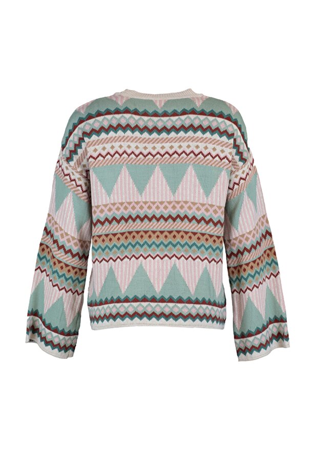 Трикотажен пуловер с широко деколте и мента TWOAW21KZ0941 - 8