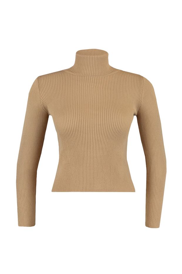 Kamelfarbener Basic-Rollkragenpullover TWOAW21KZ1279 - 8