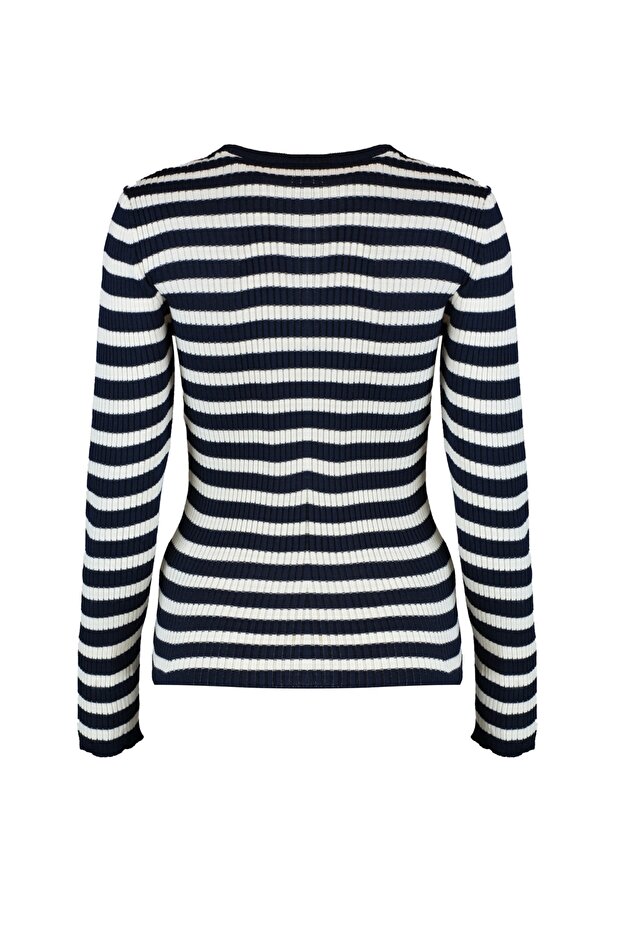 Granatowy sweter basic w paski TWOAW21KZ0942 - 6