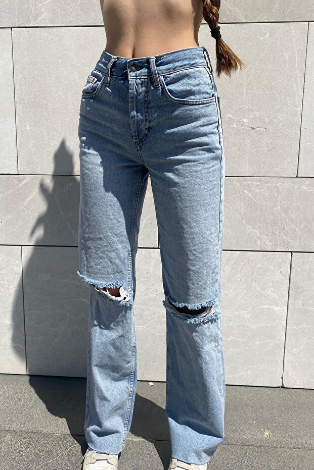 Distressed Straight Pantolon - 2