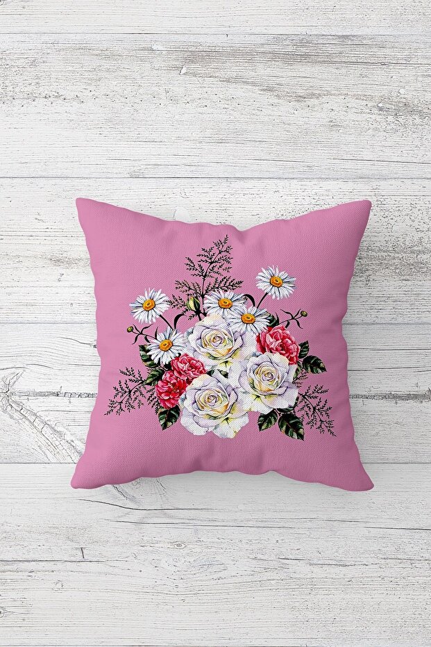 Plain Pink Daisy One Side Printed Hidden Zipper Pillow Case Throw Pillow Sofa Pillow Case