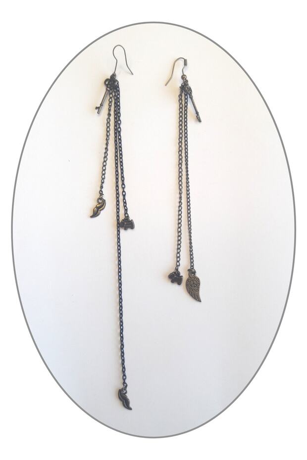 Key Figurine Long Dangle Chain Earrings