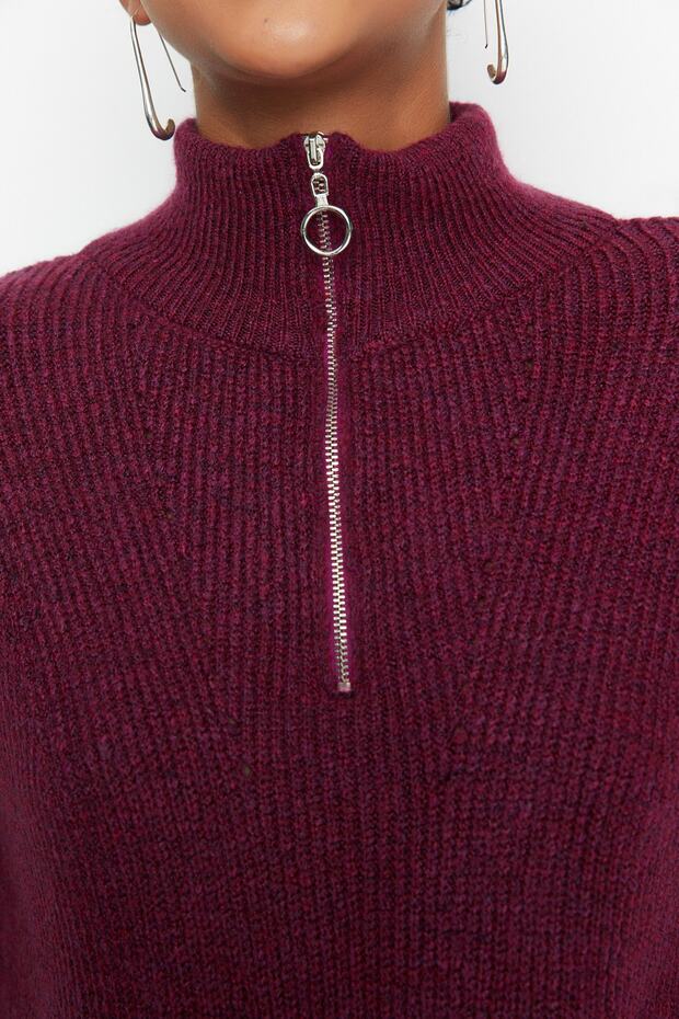 Hellvioletter Strickpullover mit weicher Struktur und Reißverschluss TWOAW20XS0009 - 9