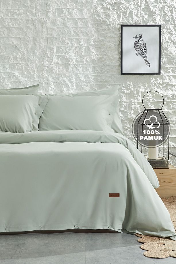 Plain Tek Kişilik Ranforce Yıkamalı Nevresim Takımı - Adaçayı - 1