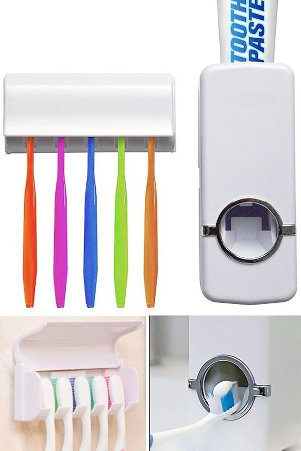 Toothpaste Squeezing Machine Brush Holder Paste Squeezer with 5 Brushes