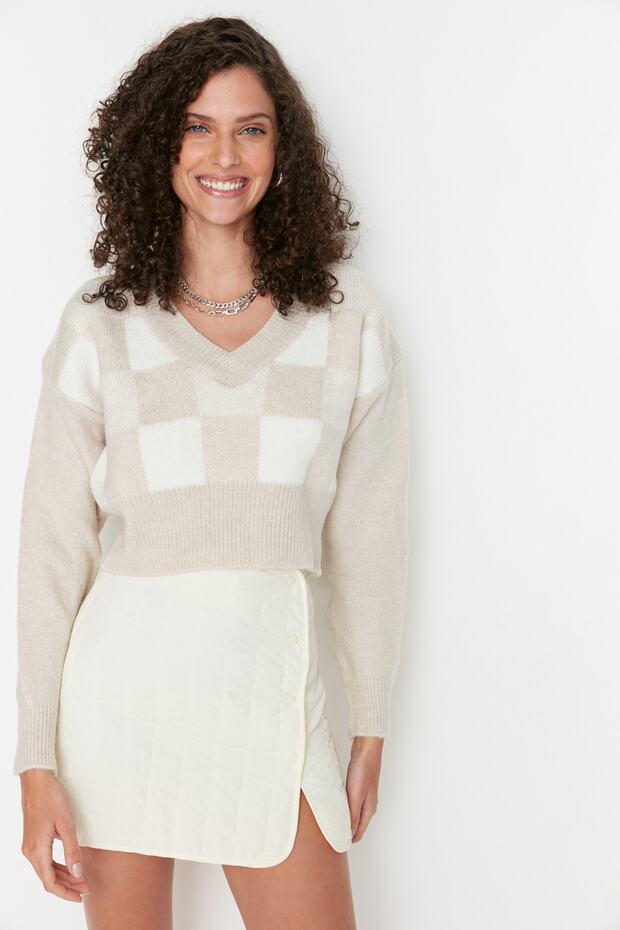 Weicher, strukturierter, gemusterter Strickpullover in Stone Crop-Optik TWOAW21KZ0174 - 3