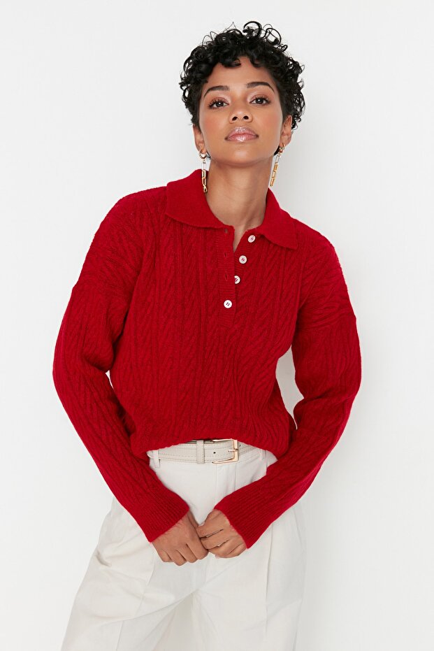 Roter, weicher Strickpullover mit weiter Passform TWOAW21KZ2635 - 4