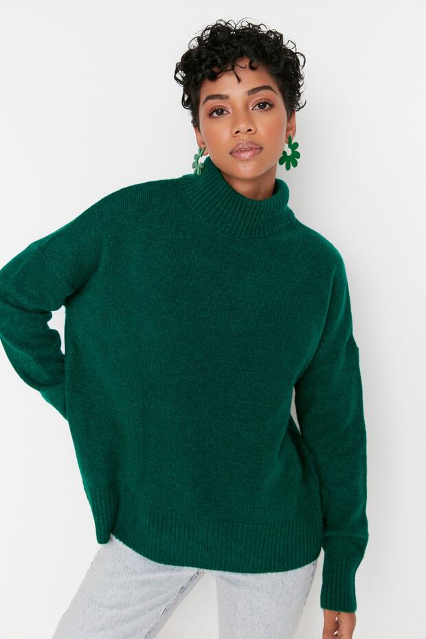 Weich strukturierter smaragdgrüner Strickpullover – weite Passform TWOAW23KZ00469 - 3