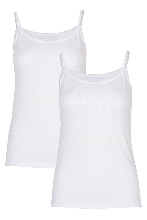 2-Piece Women's White Cotton Camisole Rope Strap Tank Top