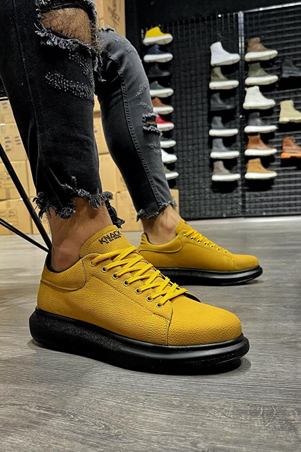 Hardal Deri Bağcıklı Rahat Tabanlı Erkek Sneaker - 3