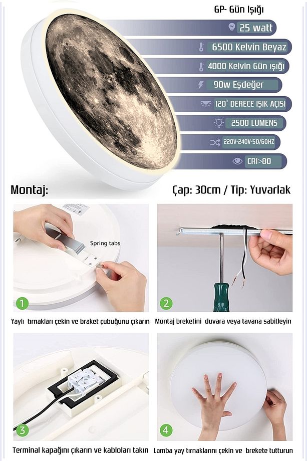 New-moon, Modern Aplik, 30cm Led 25watt, Led Duvar Aplikleri, Yatak Odası Aplik, Yatak Başı Aplik - 3