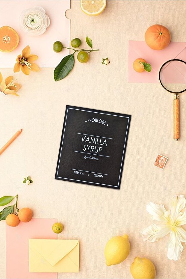 Sticker Label Black Vanilla Syrup Water Resistant Bottle Label - 1