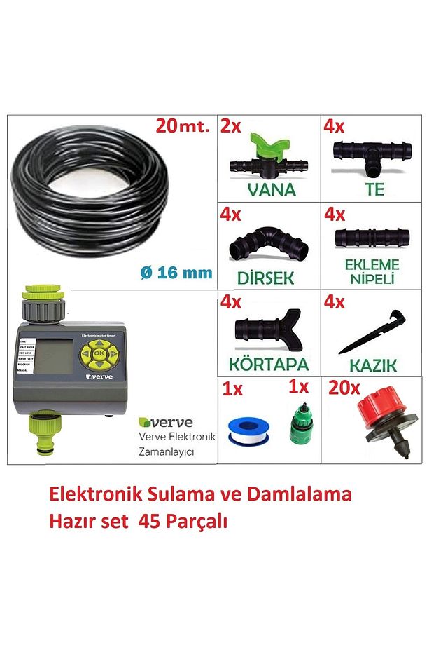 Verve Elektronik Bahçe Sulama Sistemi 20 Metre Damlalama Sulama Sistemi Ve Ekleme Parçalı Set - 2