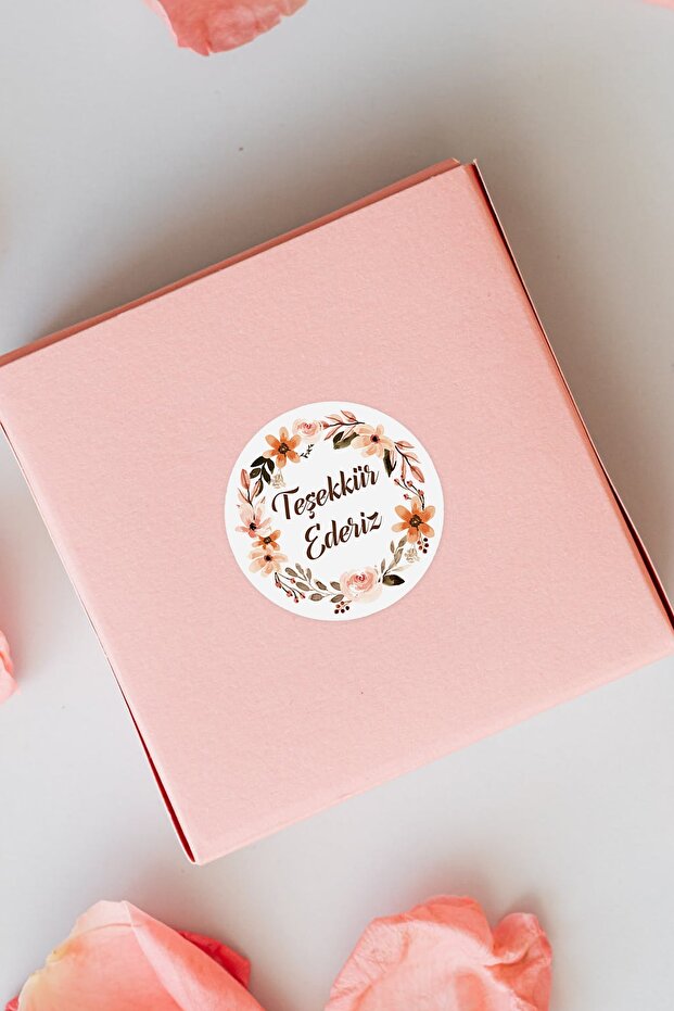 Floral Thank You Written Round Adhesive Product Packaging, Package Label Sticker