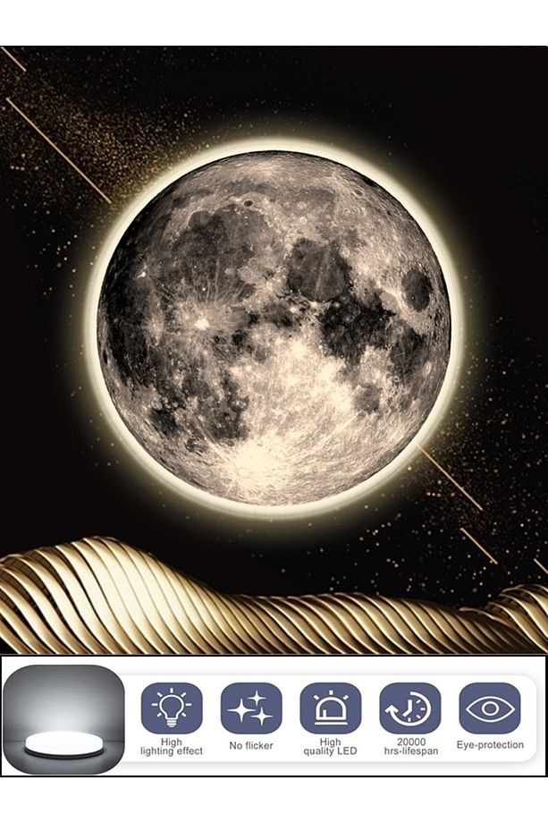 Moon Art, Modern Aplik, 30cm Çap,led 25watt, Led Duvar Aplikleri, Yatak Odası Aplik,yatak Başı Aplik - 8