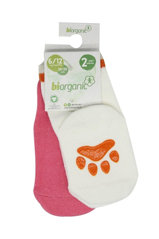 Biorganic Paw 2-Piece Non-Slip Socks 68393 Fuchsia Ecru