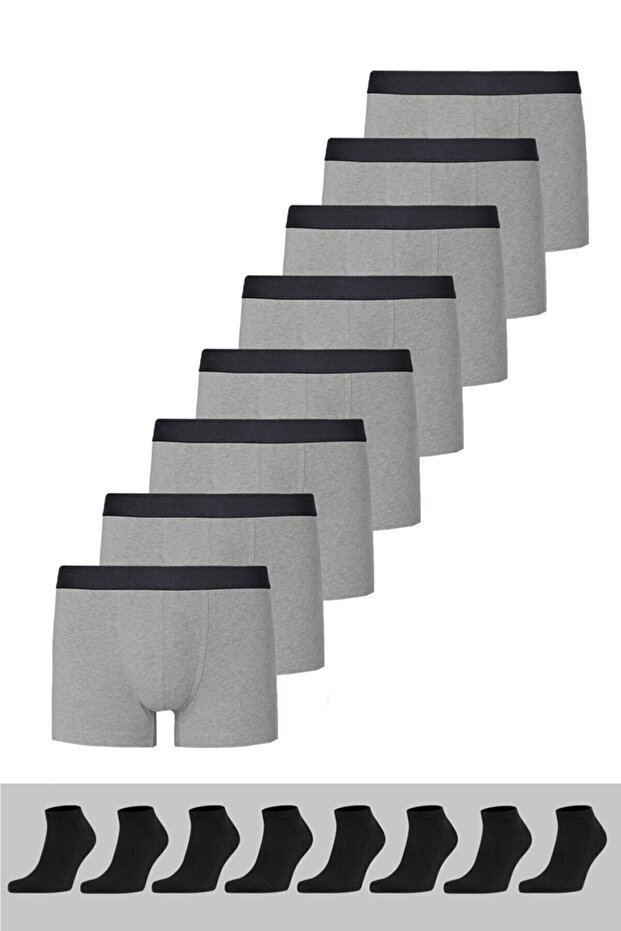 Men's 8 Booties Socks 8 Gray Boxers Cotton Lycra Economic Package
