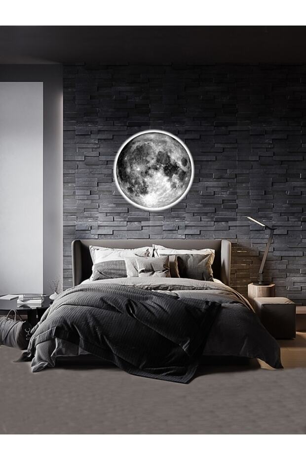 Moon Led Aplik 30cm Çap 25watt Led, Ay Led Duvar Lambası, Uv Baskı Modern Led Aplik - 4