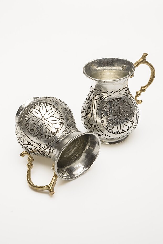 Dmt Gaziantep Copper Hand Embroidered 2 Piece Water & Buttermilk Cup Set Cup Soft Drink Set 1mm