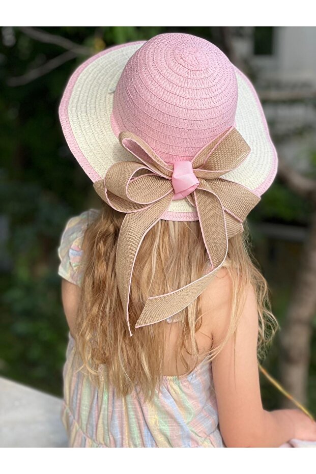 Luxury Straw Butterfly Bow Fancy Pink Straw Hat Girl's Hat