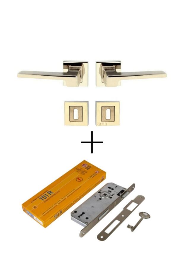 Luxury Anka Square Rosette Nickel Satin (ROOM TYPE) Door Handle Lock System Set of 2