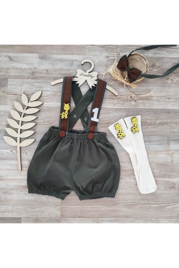Giraffe Concept Khaki Brown Baby Boy Salopet Birthday Costume