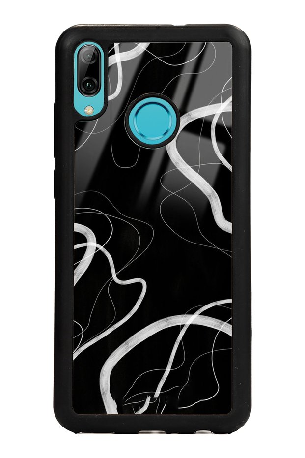 Huawei P Smart (2019) Glossy Phone Case with Black Wave Design