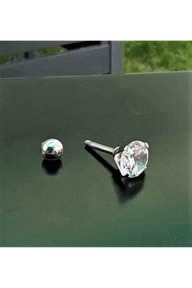 316l Cerrahi Çelik Gümüş Tek Taş Top Uçlu Helix Tragus Kulak Burun Kaş Dudak Vücut Piercing - 2