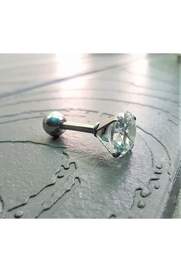 316l Cerrahi Çelik Gümüş Tek Taş Top Uçlu Helix Tragus Kulak Burun Kaş Dudak Vücut Piercing - 4