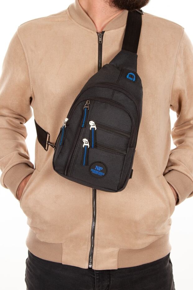 Nw-2033 Shoulder and Waist Bag with Headphones and USB Output Black-blue