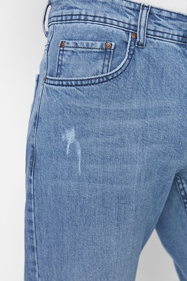 Açık Mavi Esnek Kumaş Tırnaklı Destroylu Slim Fit Dar Kesim Jeans Kot Pantolon TMNSS21JE0067 - 8