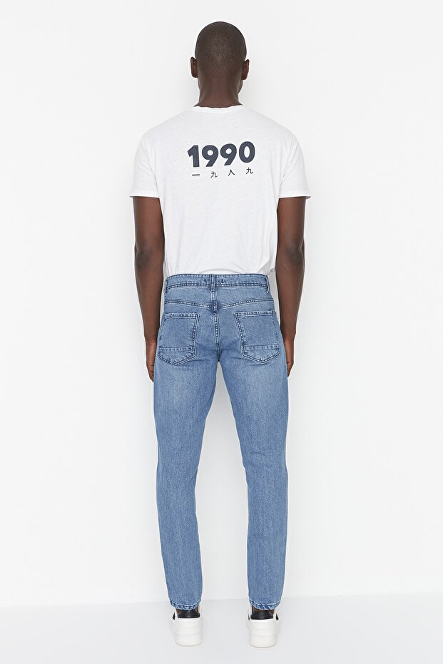 Açık Mavi Esnek Kumaş Tırnaklı Destroylu Slim Fit Dar Kesim Jeans Kot Pantolon TMNSS21JE0067 - 10