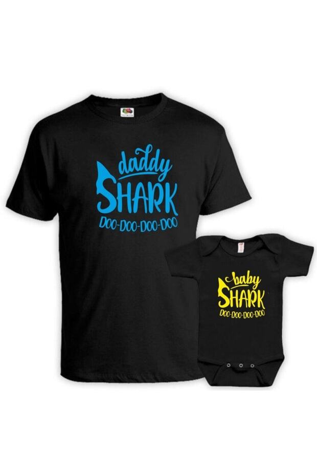 Daddy Baby Shark Design Black Tshirt Bodysuit (Father and Son Can Be Combined, Prices Are Separate)